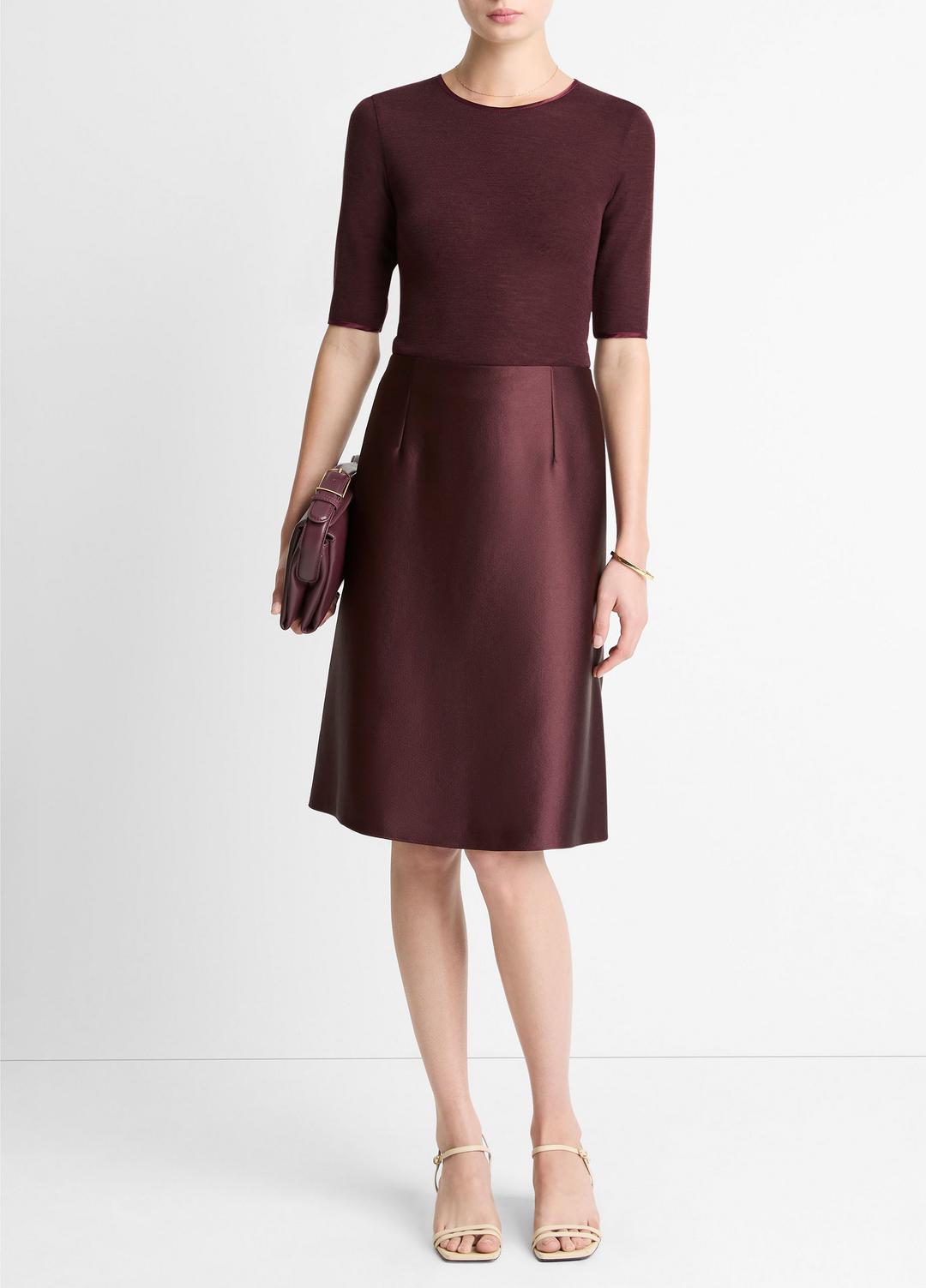 VINCE Women Satin A-Line Knee Skirt in Skirts OXBLOOD