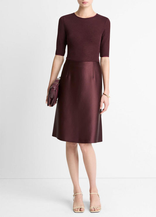 VINCE Women Satin A-Line Knee Skirt in Skirts OXBLOOD
