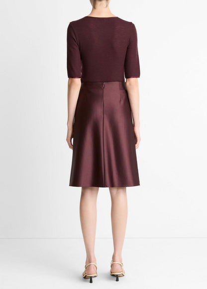 VINCE Women Satin A-Line Knee Skirt in Skirts OXBLOOD