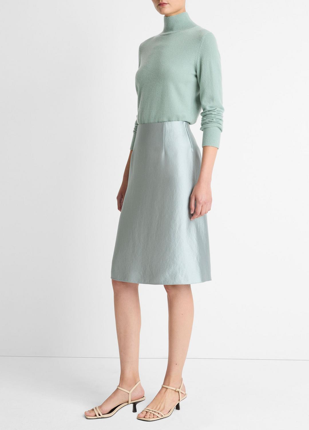 VINCE Women Satin A-Line Knee Skirt in Skirts ALOE STONE