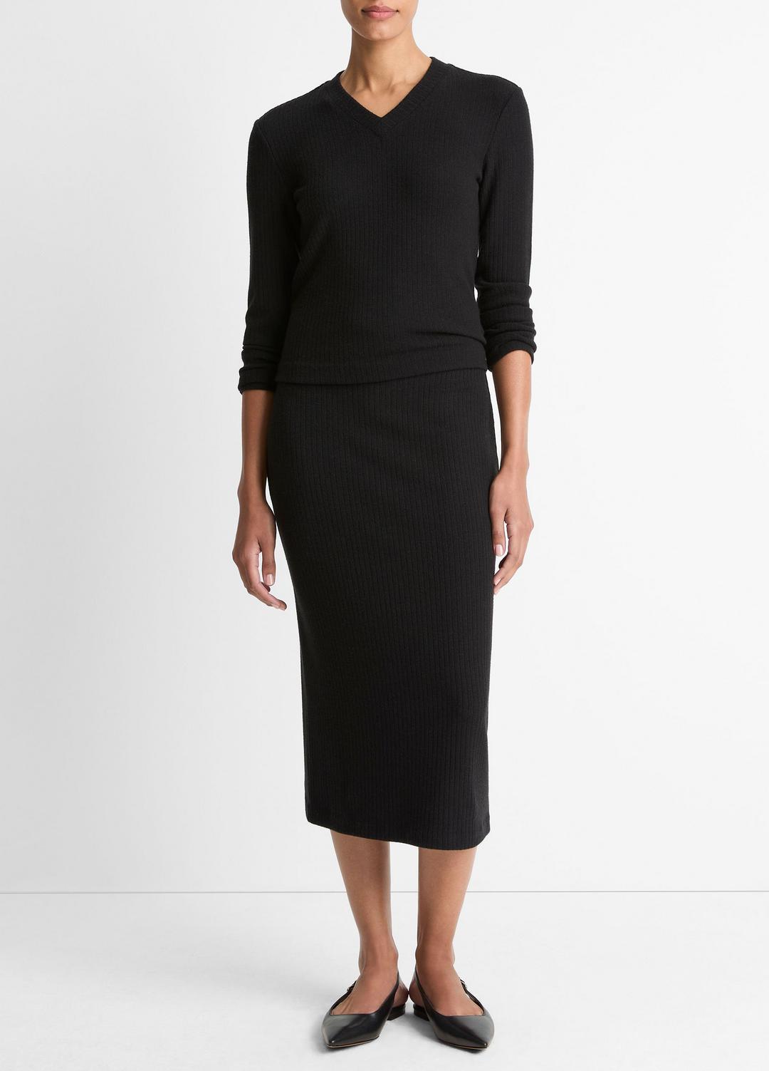 VINCE Women Cozy Rib Midi Skirt in Skirts BLACK