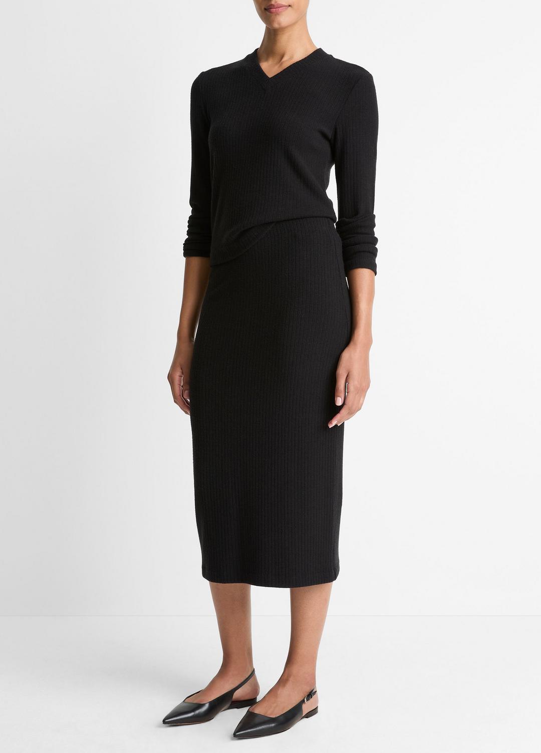 VINCE Women Cozy Rib Midi Skirt in Skirts BLACK