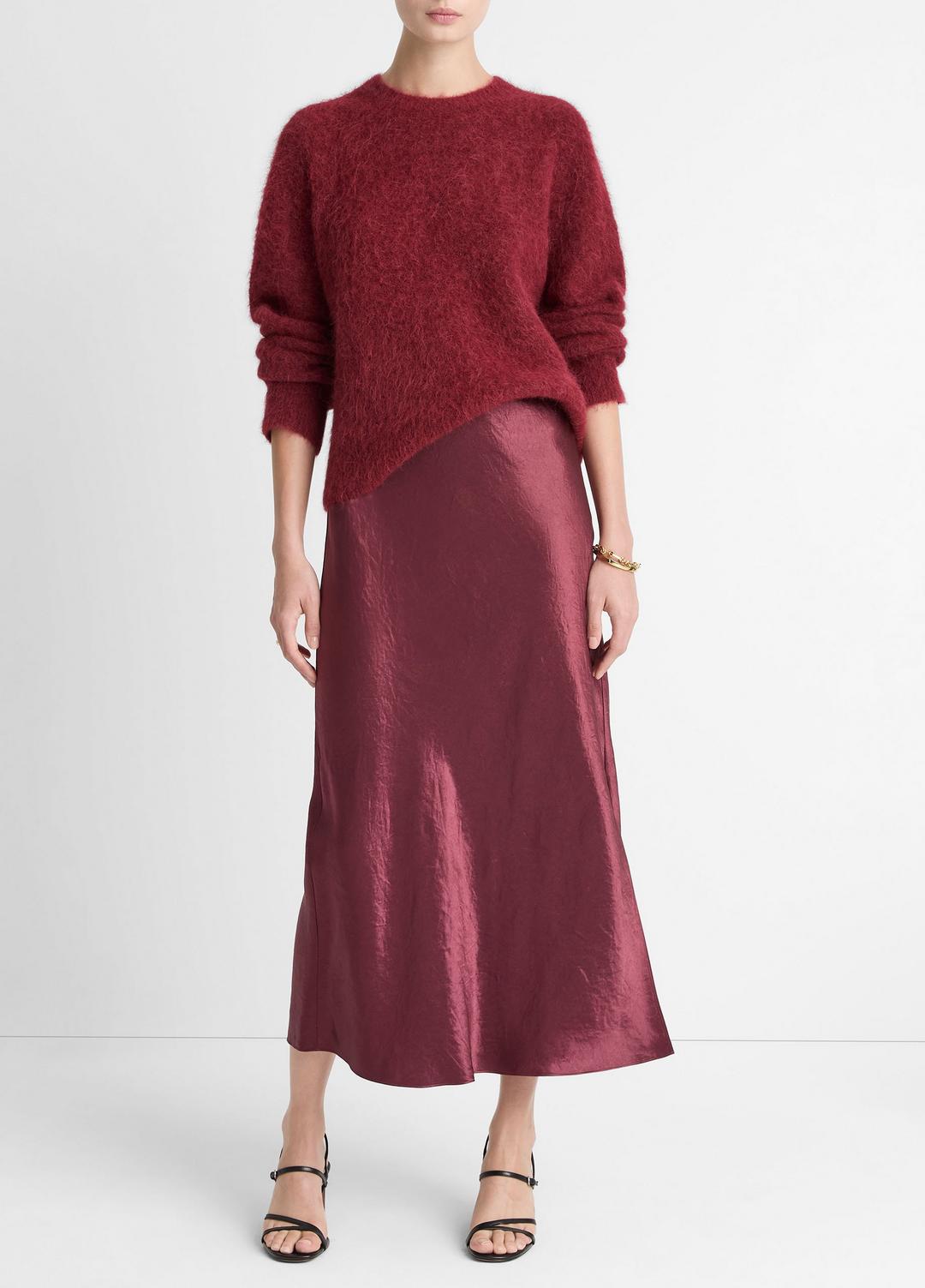 VINCE Women Satin Side-Slit Slip Skirt in Skirts BORDEAUX