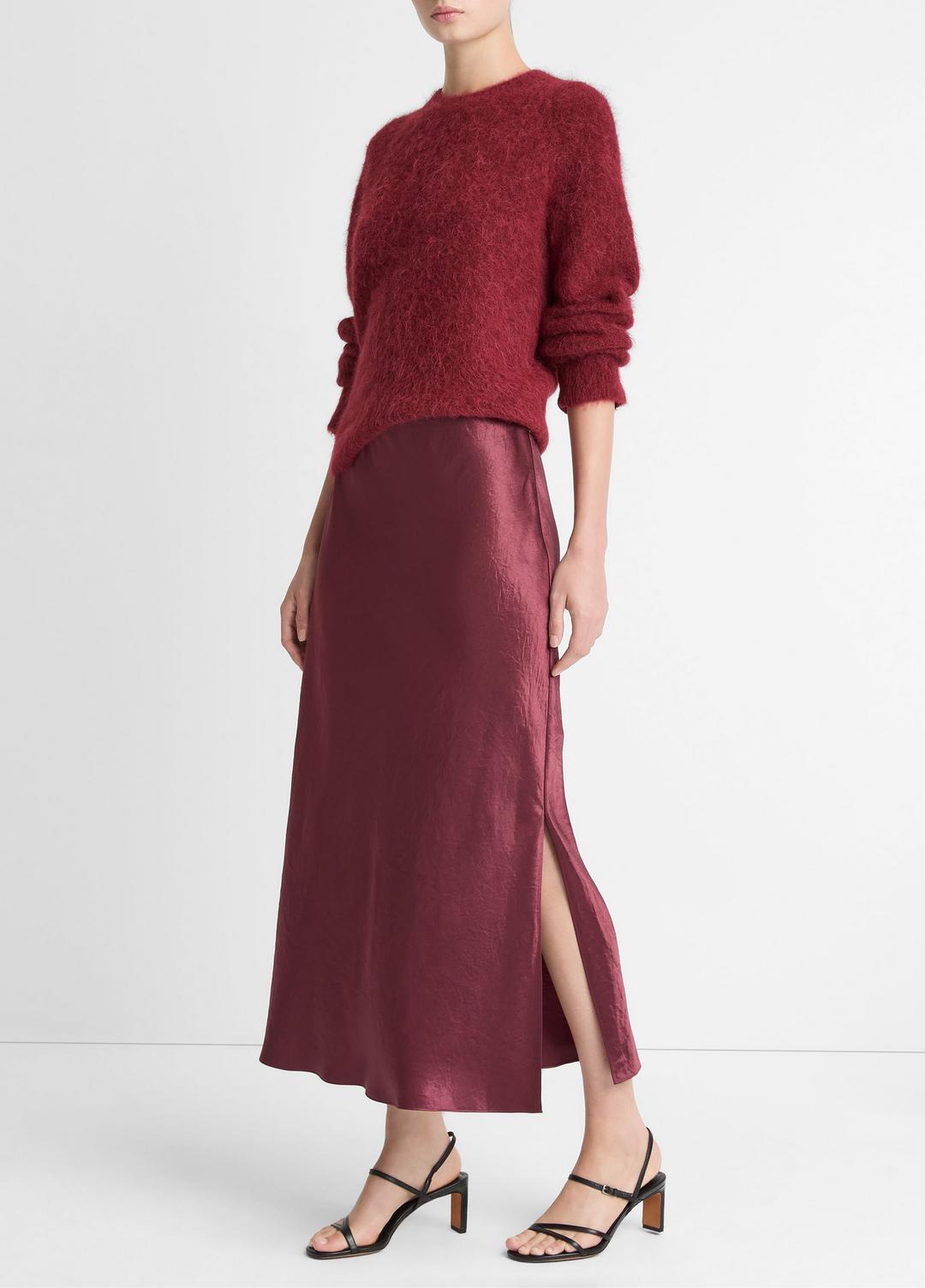 VINCE Women Satin Side-Slit Slip Skirt in Skirts BORDEAUX