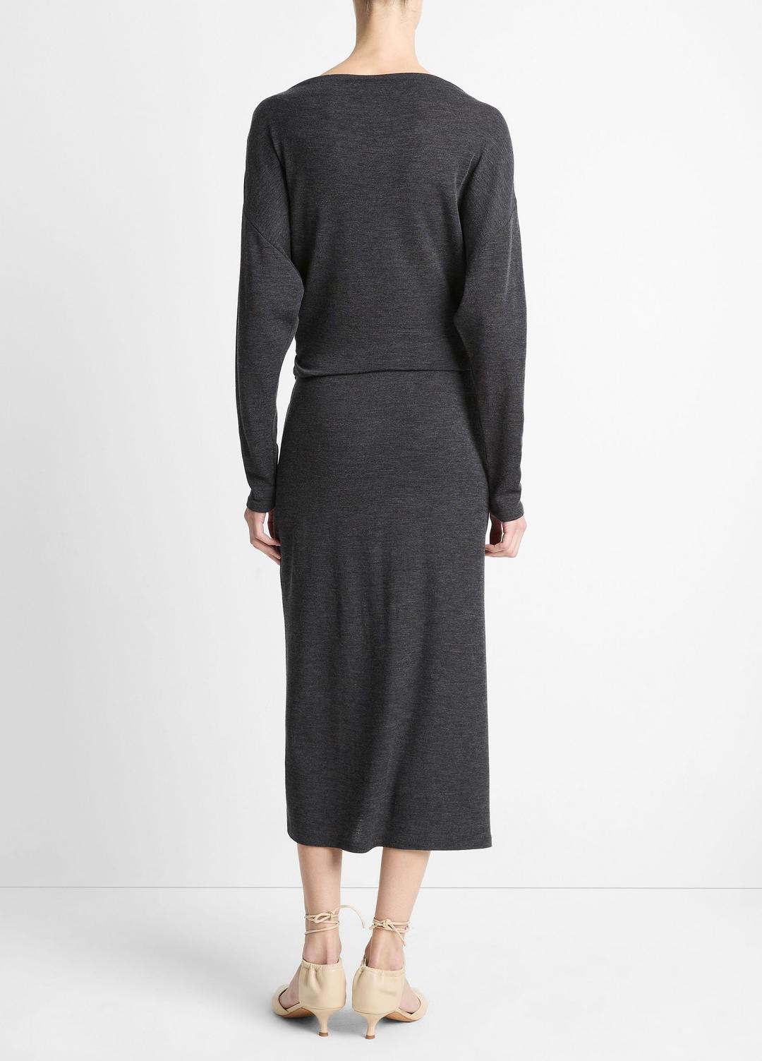 VINCE Women Draped-Waist Wool-Blend Midi Skirt in Skirts DARK HEATHER GREY