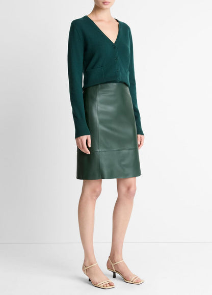 VINCE Women Leather Flared Knee Skirt in Skirts JUNIPER