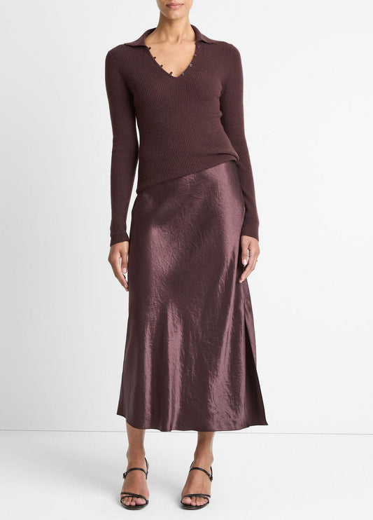 VINCE Women Satin Side-Slit Slip Skirt in Skirts FIG