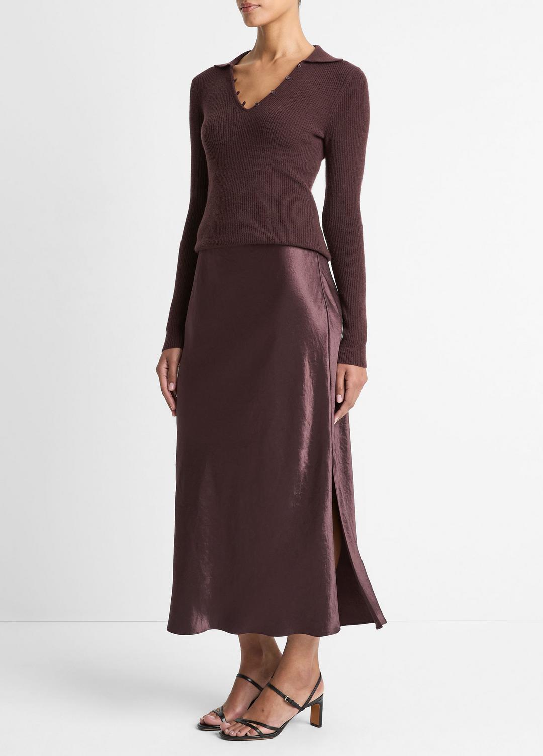VINCE Women Satin Side-Slit Slip Skirt in Skirts FIG