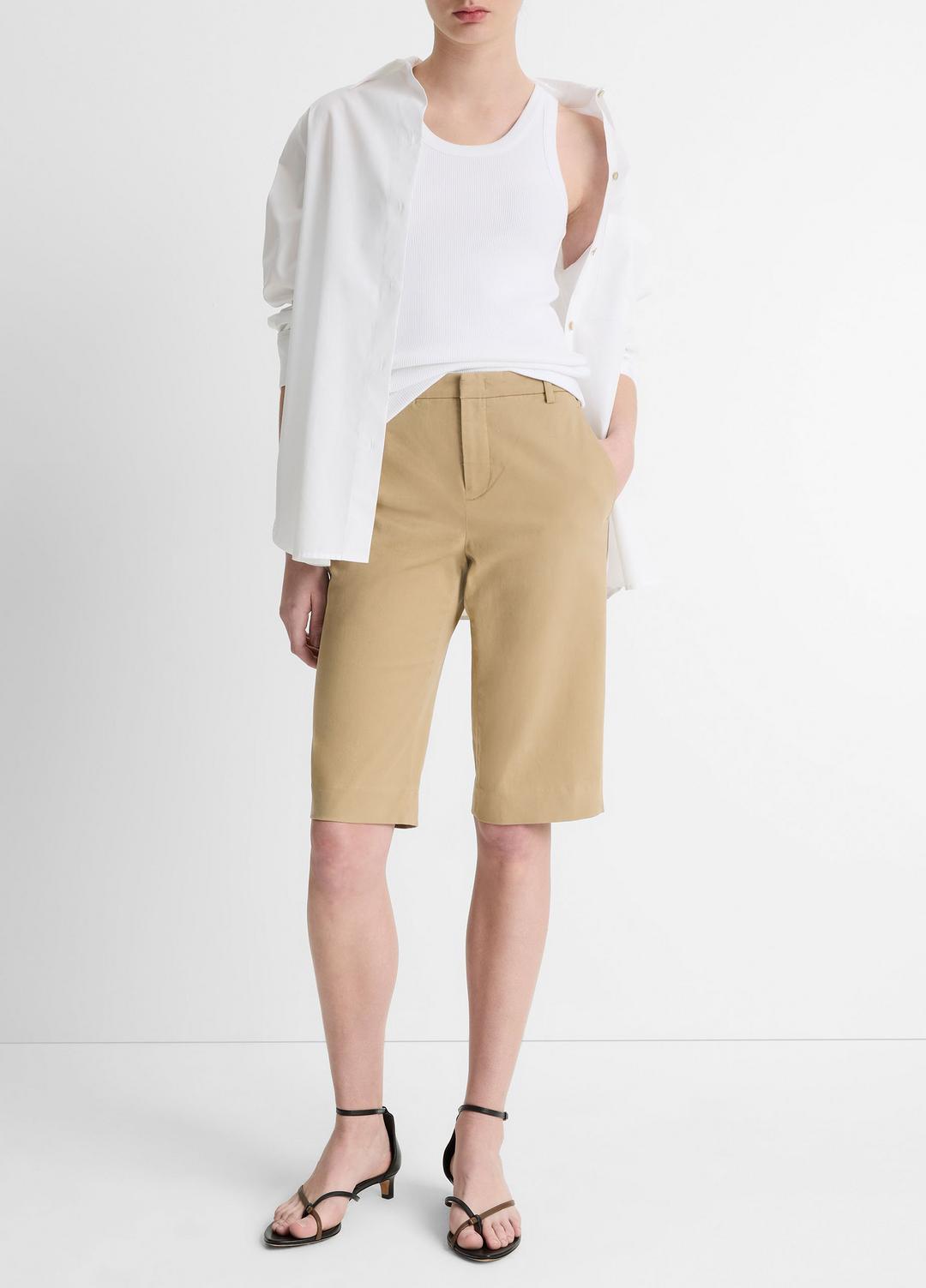 VINCE Women Italian Stretch-Cotton Chino Short in Shorts DESERT