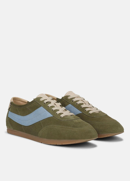 VINCE Women LA Suede & Leather Runner Sneaker in Sneakers LODEN GREEN/GLACIAL BLUE
