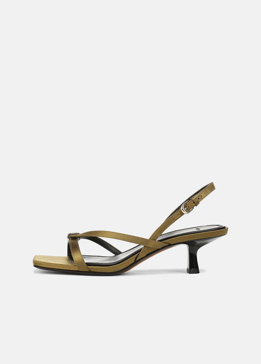VINCE Women Tali Satin Slingback Sandal in Heels OLIVE WOOD