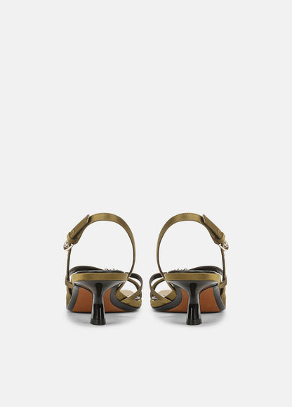 VINCE Women Tali Satin Slingback Sandal in Heels OLIVE WOOD