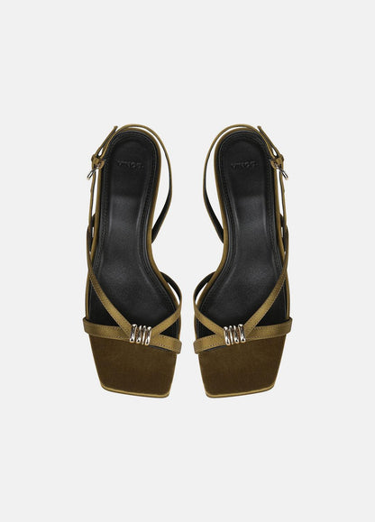 VINCE Women Tali Satin Slingback Sandal in Heels OLIVE WOOD