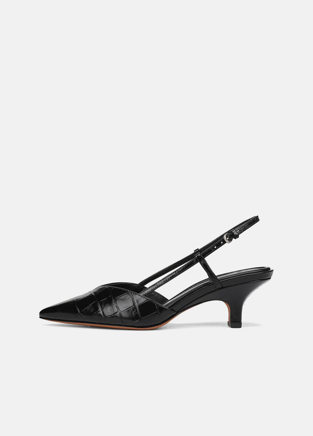 VINCE Women Levvy Croc-Embossed Leather Slingback Heel in Heels BLACK