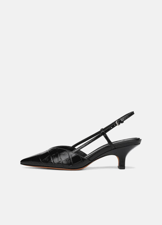 VINCE Women Levvy Croc-Embossed Leather Slingback Heel in Heels BLACK