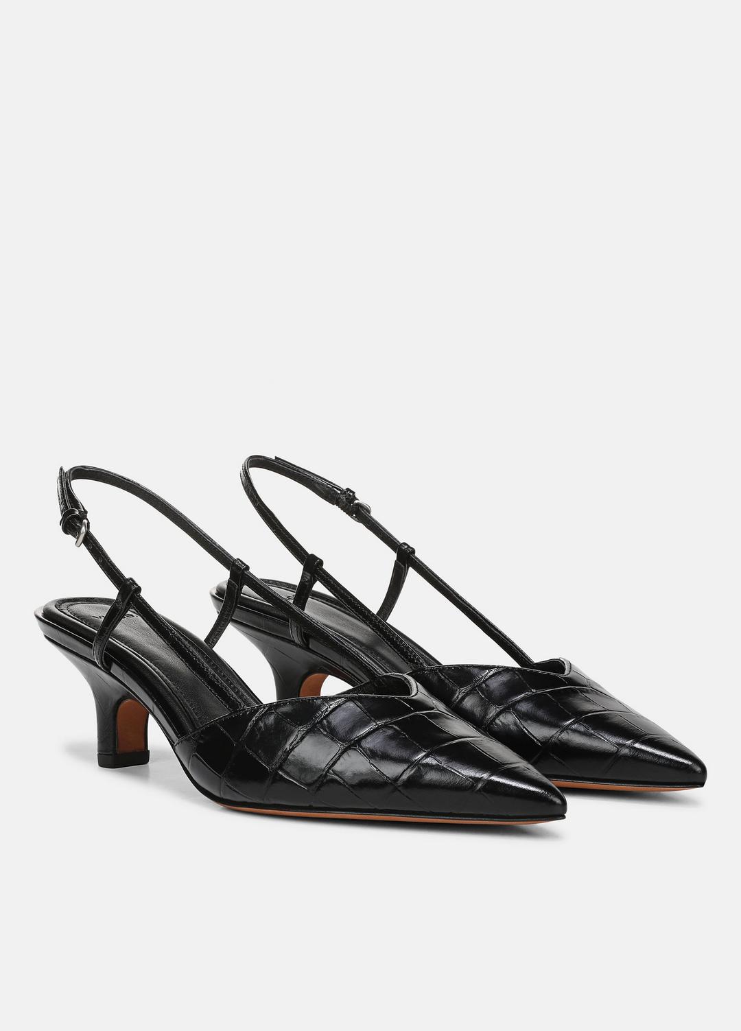 VINCE Women Levvy Croc-Embossed Leather Slingback Heel in Heels BLACK