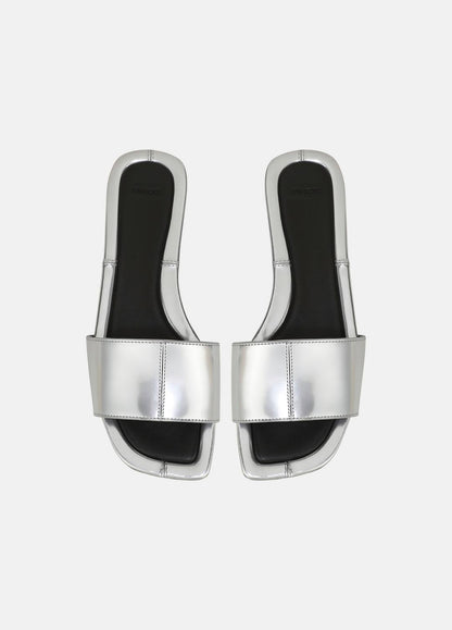 VINCE Women Valeria Metallic Leather Slide Sandal in Sandals SILVER