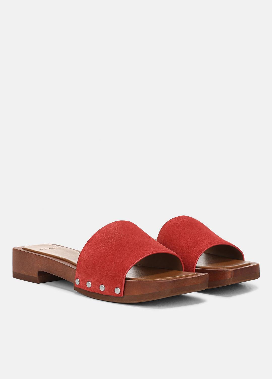 VINCE Women Barbara Leather Slide Sandal in Sandals POPPY RED