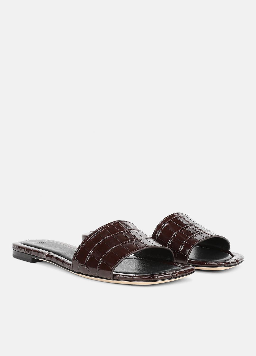 VINCE Women Valeria Croc-Embossed Leather Slide Sandal in Sandals CACAO BROWN