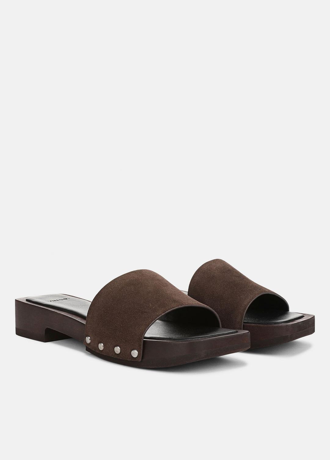 VINCE Women Barbara Leather Slide Sandal in Sandals DARK MOCHA