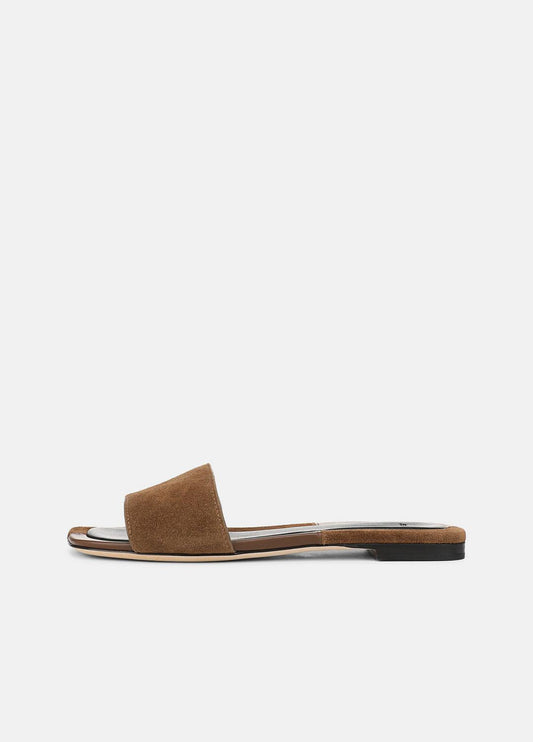 VINCE Women Valeria Leather & Suede Slide Sandal in Sandals CEDAR BROWN/ELMWOOD