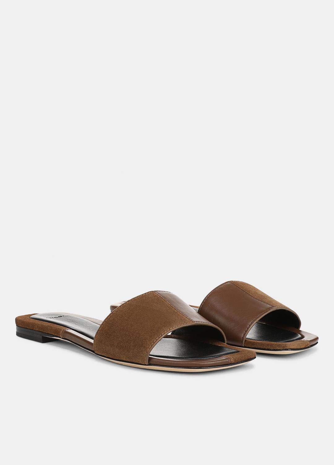 VINCE Women Valeria Leather & Suede Slide Sandal in Sandals CEDAR BROWN/ELMWOOD