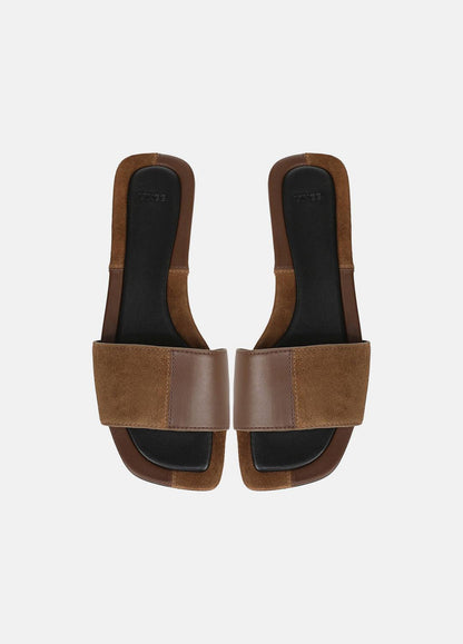 VINCE Women Valeria Leather & Suede Slide Sandal in Sandals CEDAR BROWN/ELMWOOD