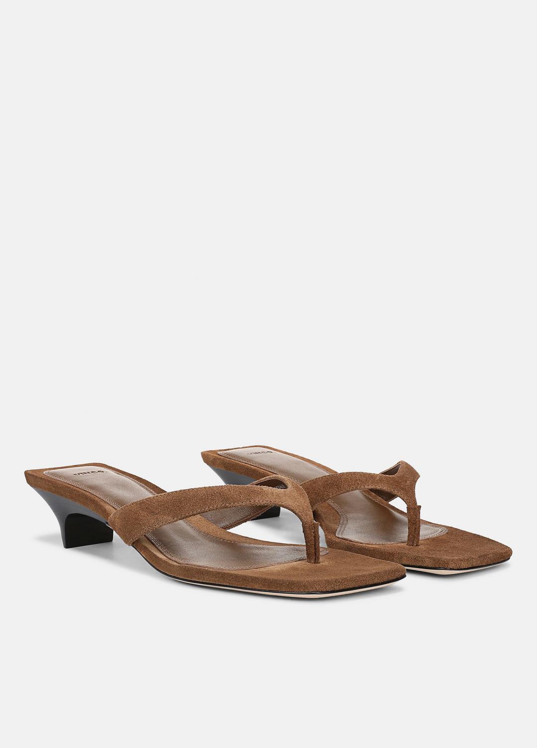 VINCE Women San Juan Suede Heeled Thong Sandal in Sandals ELMWOOD