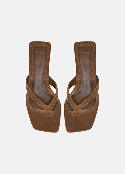 VINCE Women San Juan Suede Heeled Thong Sandal in Sandals ELMWOOD