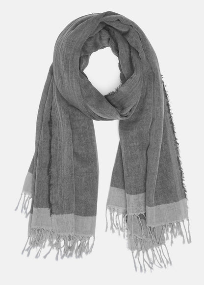 VINCE Women Border-Stripe Cotton Scarf in Scarves & Hats SEA STONE/DARK SEA STONE