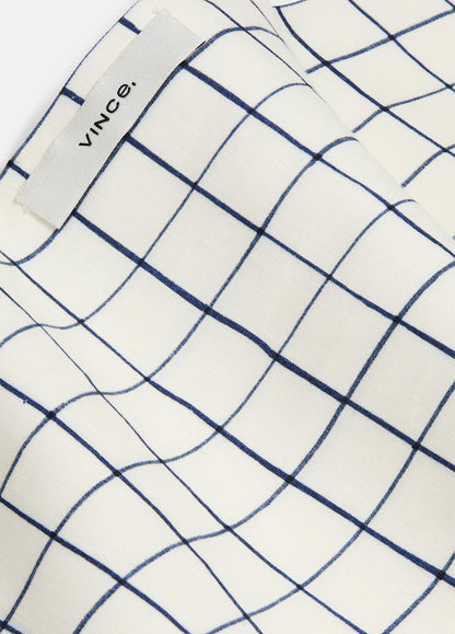 VINCE Women Trellis Plaid Cotton-Blend Headkerchief in Scarves & Hats OFF WHITE/NAVY