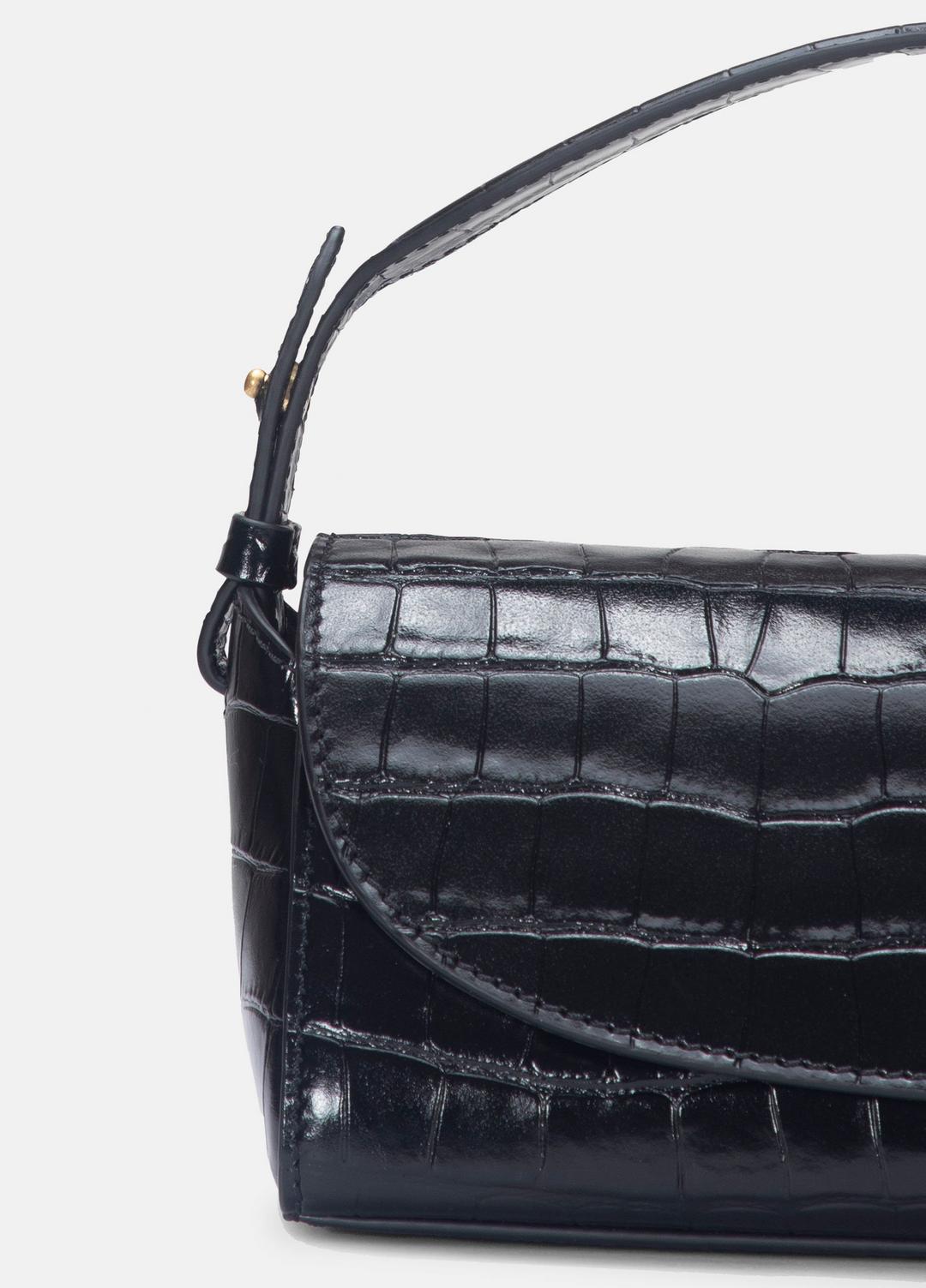 VINCE Women Sabrina Croc-Embossed Leather Mini Top-Handle Bag in Handbags BLACK