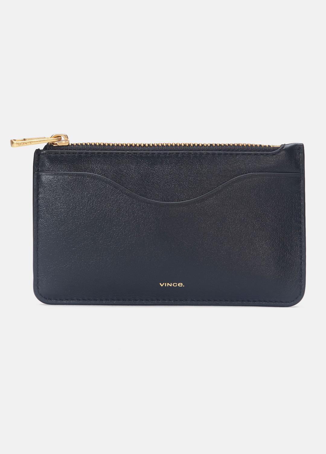 VINCE Women Leather Zip-Top Card Case in Handbags BLACK