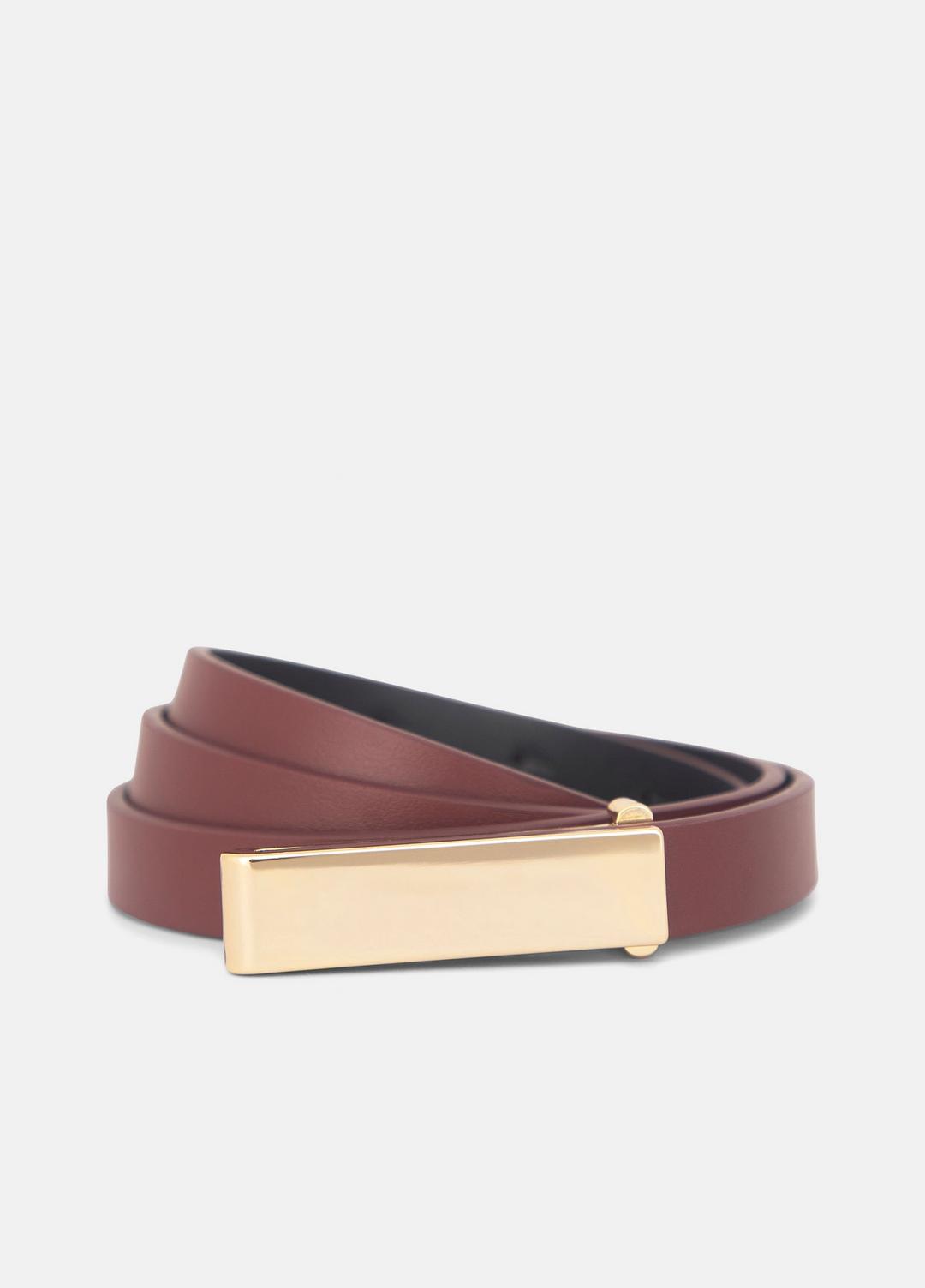 VINCE Women Women's 15mm Elongated Plaque Leather Belt in Belts BORDEAUX