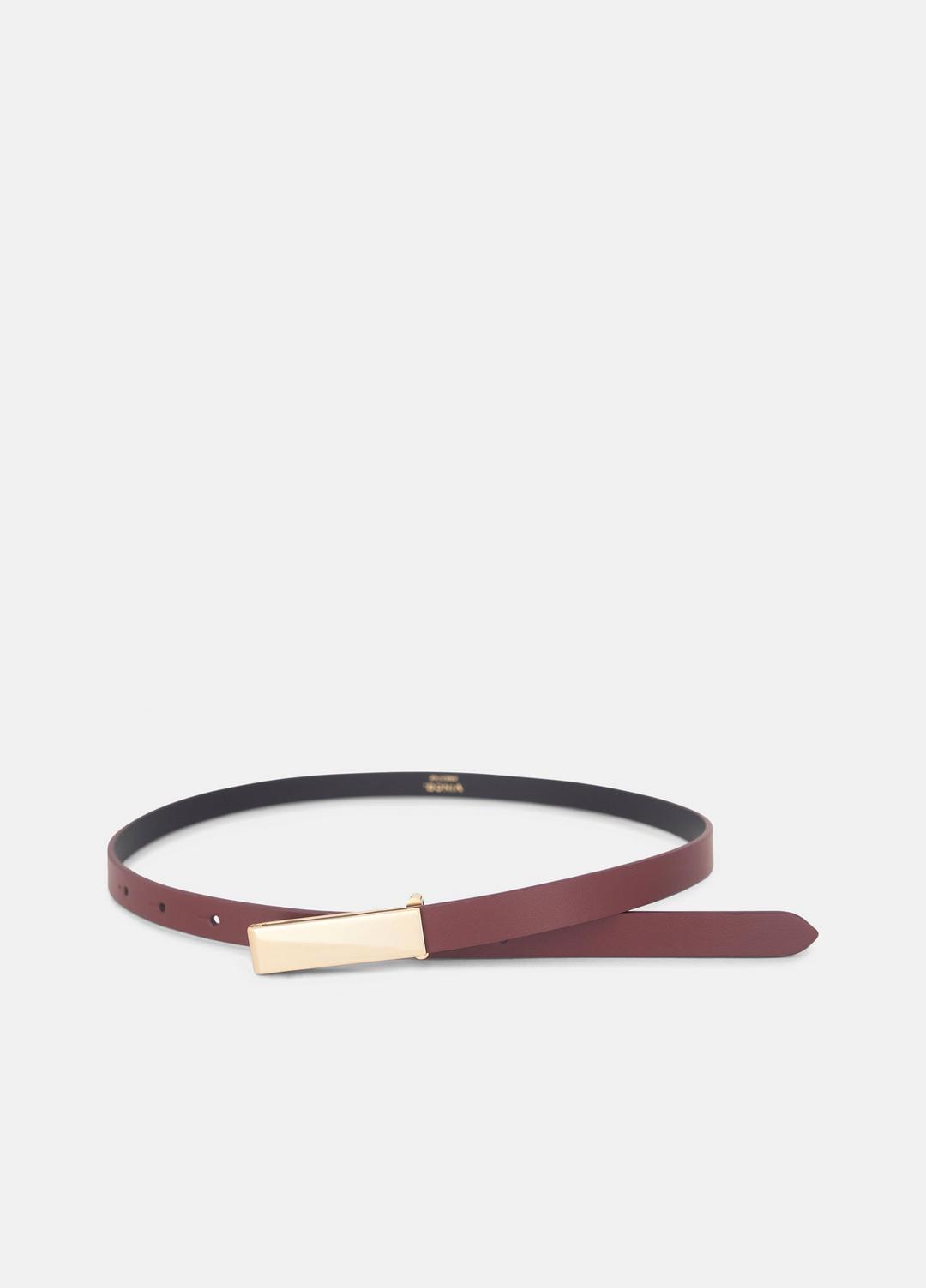 VINCE Women Women's 15mm Elongated Plaque Leather Belt in Belts BORDEAUX