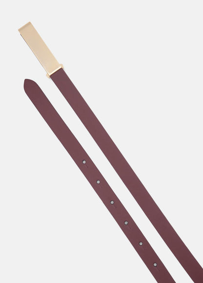 VINCE Women Women's 15mm Elongated Plaque Leather Belt in Belts BORDEAUX