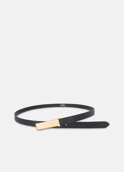 VINCE Women Women's 15mm Elongated Plaque Leather Belt in Belts BLACK/POLISHED GOLD