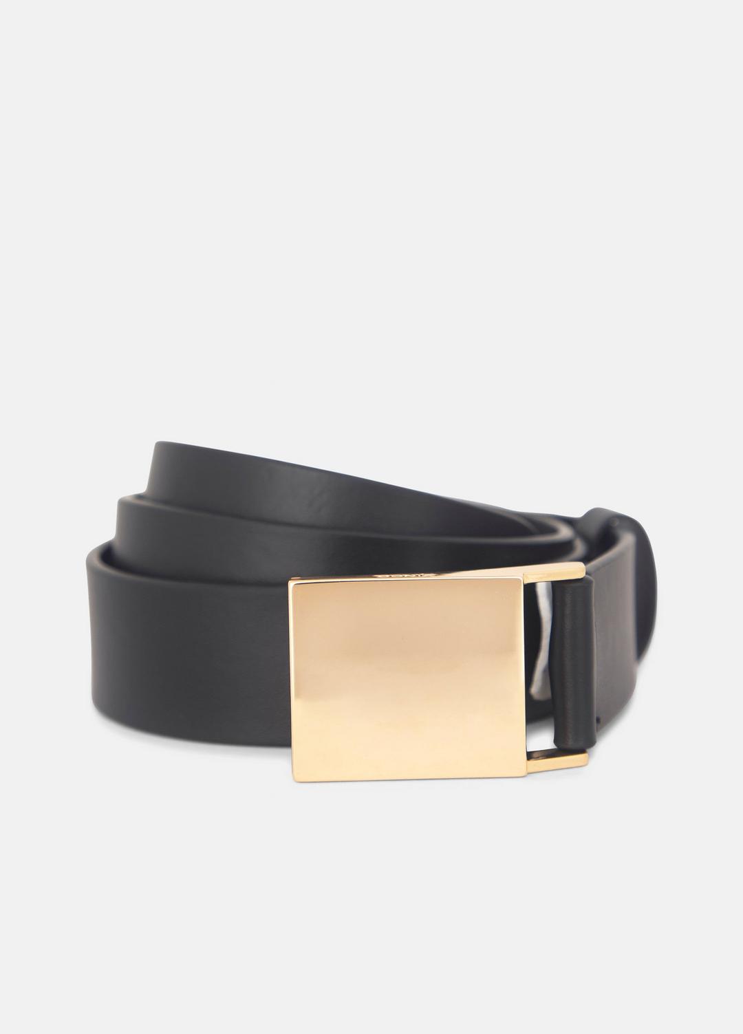 VINCE Women Women's 30mm Plaque Leather Belt in Belts BLACK/POLISHED GOLD