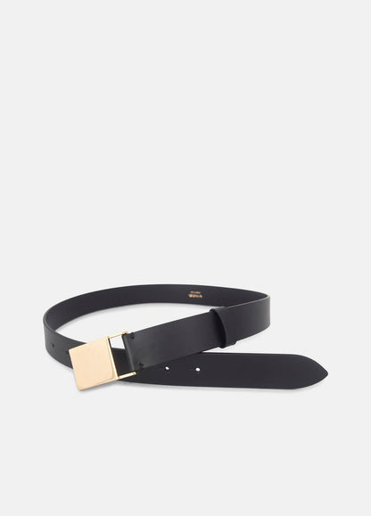 VINCE Women Women's 30mm Plaque Leather Belt in Belts BLACK/POLISHED GOLD