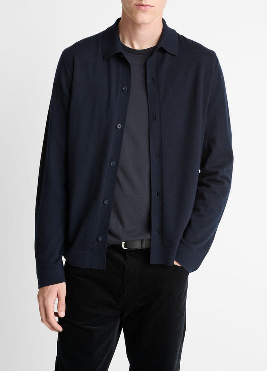 VINCE Men Featherweight Merino Wool-Cashmere Sweater Shirt in Long Sleeve COASTAL BLUE