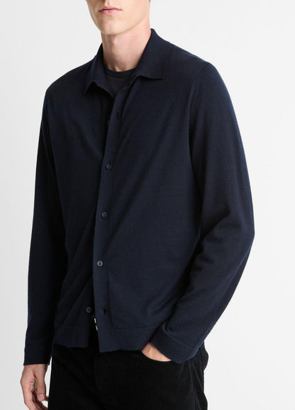 VINCE Men Featherweight Merino Wool-Cashmere Sweater Shirt in Long Sleeve COASTAL BLUE