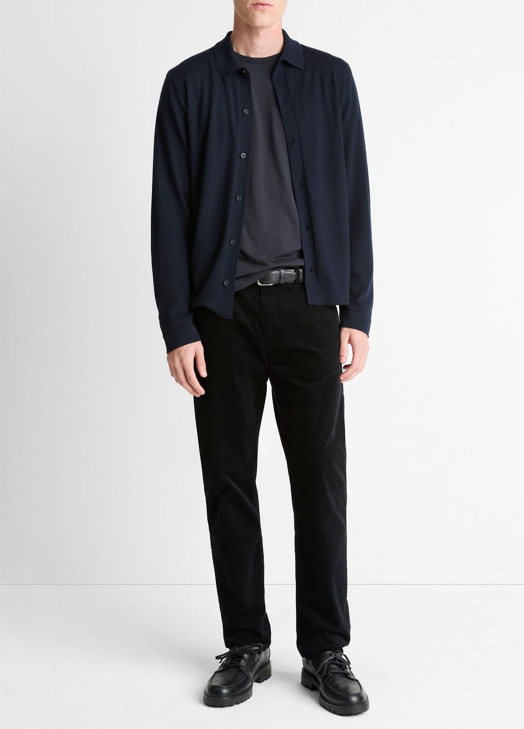 VINCE Men Featherweight Merino Wool-Cashmere Sweater Shirt in Long Sleeve COASTAL BLUE