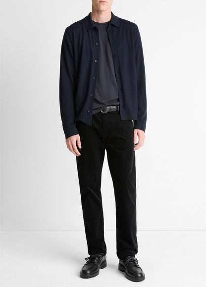 VINCE Men Featherweight Merino Wool-Cashmere Sweater Shirt in Long Sleeve COASTAL BLUE
