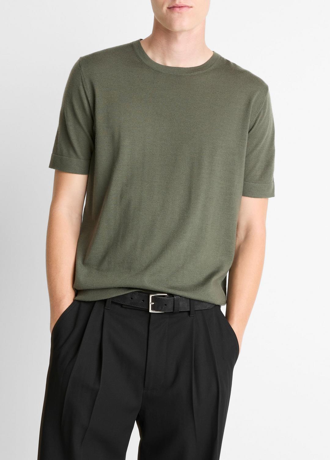 VINCE Men Featherweight Merino Wool-Cashmere Short-Sleeve Sweater in Short Sleeve SYCAMORE