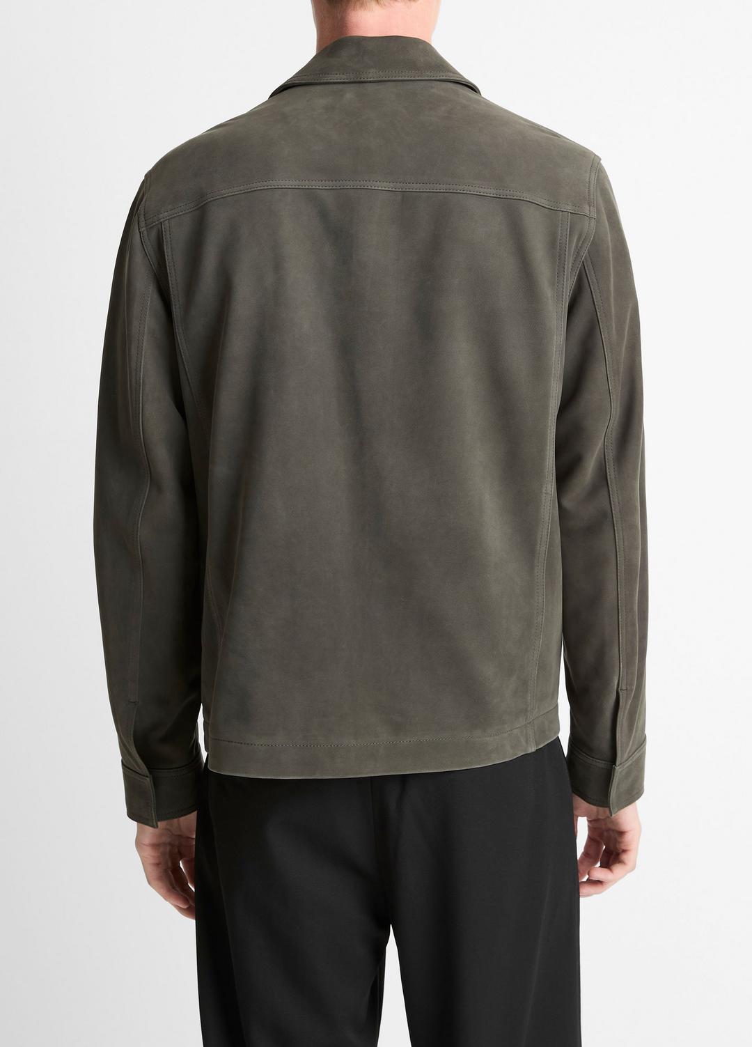 VINCE Men Nubuck Leather Trucker Jacket in Leather Jackets SYCAMORE