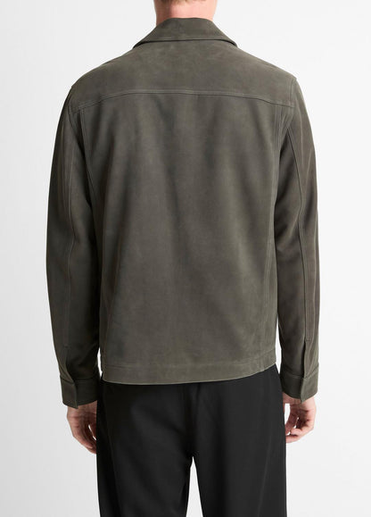 VINCE Men Nubuck Leather Trucker Jacket in Leather Jackets SYCAMORE