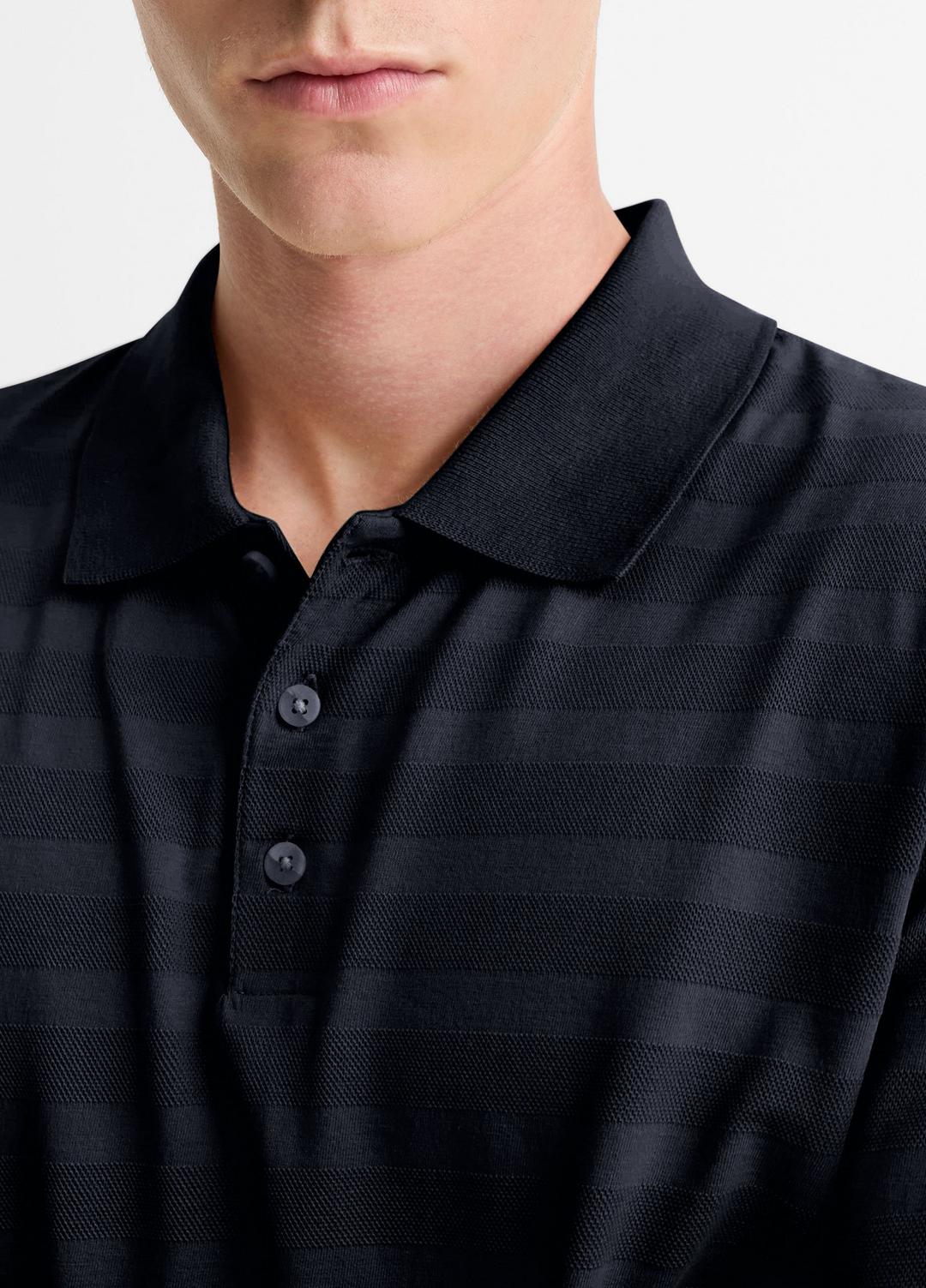 VINCE Men Jacquard-Stripe Cotton Long-Sleeve Polo Shirt in Long Sleeve COASTAL BLUE