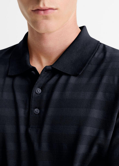 VINCE Men Jacquard-Stripe Cotton Long-Sleeve Polo Shirt in Long Sleeve COASTAL BLUE