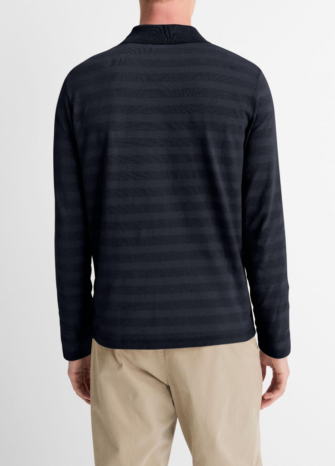 VINCE Men Jacquard-Stripe Cotton Long-Sleeve Polo Shirt in Long Sleeve COASTAL BLUE