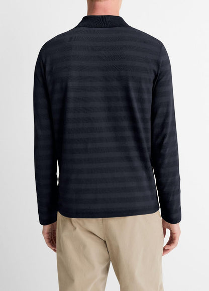VINCE Men Jacquard-Stripe Cotton Long-Sleeve Polo Shirt in Long Sleeve COASTAL BLUE